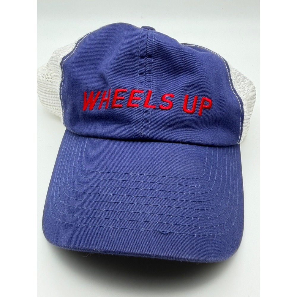 Wheels Up Aviation Trucker Hat Blue White Mesh Adjustable Cap 8760 USA Flag